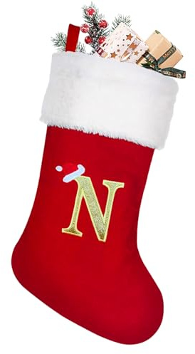NIBESSER Calcetines Navidad Chimenea con Letra 50 cm Botas de Navidad para Colgar Calcetines Navideños de Terciopelo Papá Noel Christmas Stocking Idea Regalo para Decoración Navideña