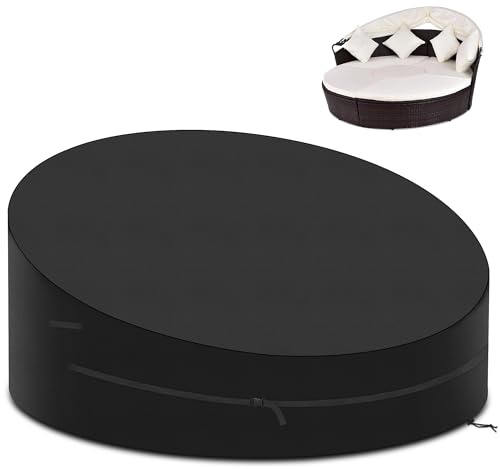 PATIO PLUS Sonneninsel Abdeckung Wasserdicht 420D Oxford mit Kordelzug Rund Winterfest UV-Beständiges Schutzhülle 190x50/90cm, schwarz