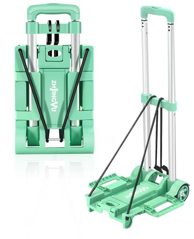 ZHJINGYU Aluminium Sackkarre Klappbar, 35kg Transportkarre mit Teleskopstange - 2 Expanderseilen inklusive - Leichtgängige Räder - Ideal für Haushalt & Lagerung(2 Rad, Grün)