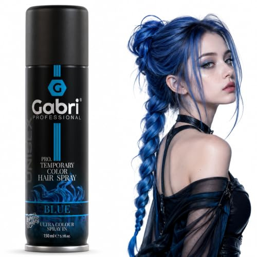 Gabri Temporary Hair Colour Spray, Coloured Hair Dye Spray, Shimmer Effect, Quick-Dry, Easy Wash-Out, For Kids & Adults, Halloween, Theme Parties & Fancy Dress Costumes, 150ml (Blue)