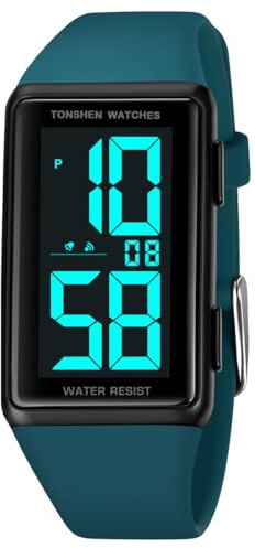 TONSHEN Sportivo Digitale Orologio 50M Impermeabile LED Elettronico Retroilluminazione Numeri Grandi Cronometro Plastica Cassa Gomma Cinturino Outdoor Orologi da Polso (Blu)