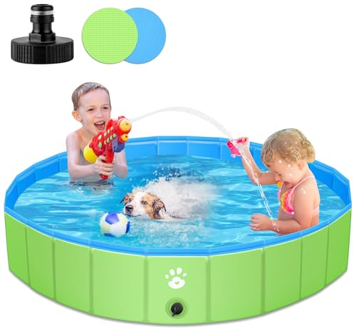 YIKANWEN Faltbarer Hundepool, 120 x 30 cm, PVC, Groß, Stabil und Rutschfest, für Kinder, Grün, Rund