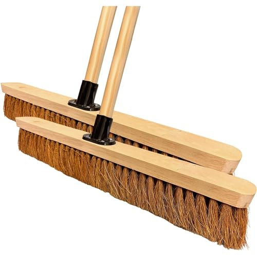 LSC 24” Broom Indoor Outdoor Soft Broom Sweeping Brush with Wooden Handle Natural Coco Bristles Indoor Floor Brush with Dense Soft Bristles Brooms for Room (PACK OF 2)
