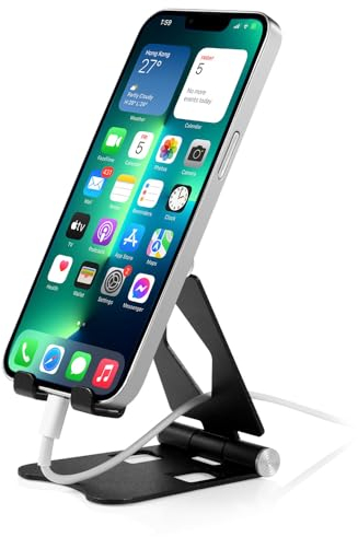 FadyDail Verstellbar Handy Ständer Tisch, Faltbarer Handy Halterung Aluminium Einstellbar Phone Halter für Schreibtisch Kompatibel mit iPhone 14 13 12 11 Pro Xs Xr X 8, Huawei, Xiaomi, Galaxy