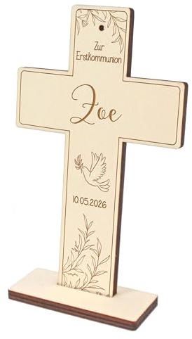 Feenstaub Kreuz Kommunion, personalisiertes Holzkreuz zur Kommunion, Konfirmation, Firmung, Kommunionkreuze mit Namen, Kinderkreuz, Kommunionsgeschenke Kreuz