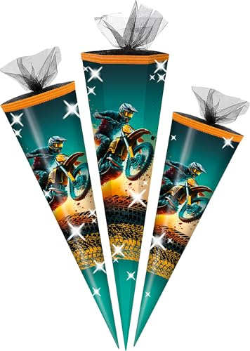 alles-meine.de GmbH Schultüte - BMX Motocross - Motorrad - 50-85 cm - Größe wählbar - Zuckertüte - Tüll Abschluß - eckig/rund - klein & groß - Geschenktüte - Schulanfang - Ge..