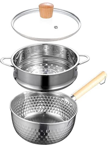 ANSNOW 1 Juego de Cacerola de Acero Inoxidable para Nieve, Cacerola Pequeña, Calentador de Mantequilla, Cacerola para Sopa de Leche, Cacerolas con Vaporera, Ollas Antiadherentes Pequeñas, Cacerola p