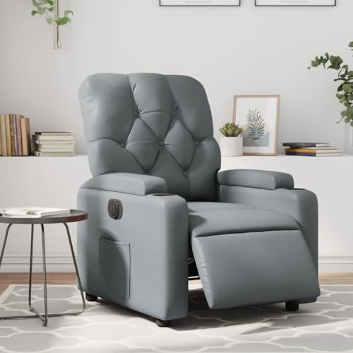 Homgoday Sessel, Loungesessel, Relaxsessel, Schlafsessel, elektrisch neigbarer Sessel, grau aus Kunstleder