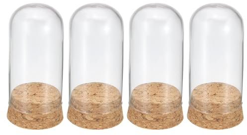 PATIKIL Klare Cloche Glas Kuppel 4Stk Glas Glasglocke Glas Vitrine Tischplatte Mittelstück mit Kork Basis für Led Licht Pflanzen Heim Dekor 1.46x3.15
