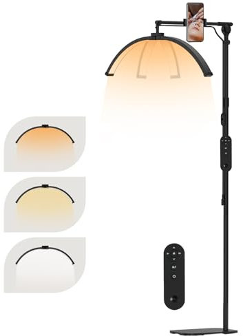 SMOCTAR Halbmond Lampe Stehlampe LED, 70cm Faltbare Wimpern Lampe für Wimpernverlängerungen mit Telefonhalterung, Dimmbar Beauty Light für Wimperntechnik, Tattoo, Nägel, Kosmetik