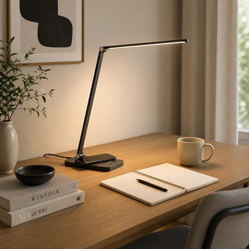 Lightbox LED Tischlampe mit CCT (2700-6500 K) & Wireless Charging & | LED Tischlampe mit CCT (2700-6500 K) & Wireless Charging & 3-Stufen-Touchdimmer & USB | einstellbar | 38 cm | schwarze