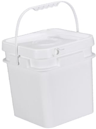 FytStycale Quadratischer Eimer, 10 l, Allzweckeimer, Mehrzweckeimer mit Griff und Deckel, Lebensmittelbehälter für Gartenarbeit, BAU, Camping, Weiß