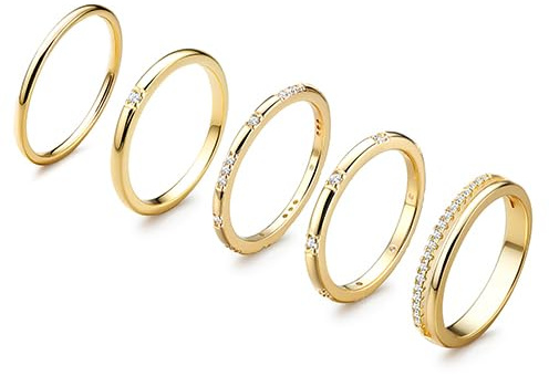 CASSIECA 5Pcs Bague Femme Or, Bagues À Pile Zircone Cubique Plaqué Or 14K Pouce Bague de Fiançailles Promesse Femmes Bagues Mariage Cadeau Taille 62
