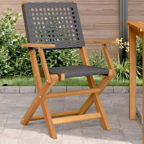 Xichuzi Gartenstühle 2 STK. Schwarz Massivholz Akazie und Poly Rattan, Gartenmöbel, Terrassenstühle, Balkon Stühle, Balkonstuhl, Garten Stühle Für Draussen - 367663