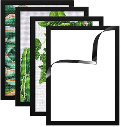 ERFGT Magnetrahmen A4, 4 Stück Magnetrahmen Set, Diamond Painting Rahmen, Bilderrahmen A4, Magnetrahmen A4 Selbstklebend, Bilderrahmen Magnetisch, für Dokumente Fotos Lizenz - Schwarz, 32,5 x 24 cm