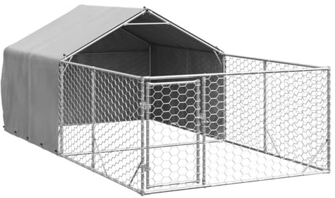 vidaXL Niche d'extérieur pour Chien enclos 4x2x1,5 m Acier galvanisé, Cage de Chien d'extérieur, Grande Cage de Chien, Niche de Chien Couverte
