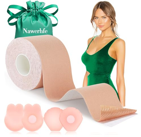 Nawerhfe Klebe BH Push Up Große Brust Boob Tape BH Rückenfrei Trägerloser BH Push Up 2 Wiederverwendbare Unsichtbar Silikon Brüste Nippelpads Body Tape
