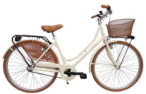 Cicli Tessari - bicicletta donna da città bici da passeggio olandese 26 city bike vintage con cesto in acciaio (beige)