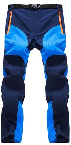 Pantalones de senderismo para hombre, resistentes al viento, transpirables, impermeables, softshell, con cremallera, pantalones deportivos ligeros de secado rápido, pantalones de escalada, azul