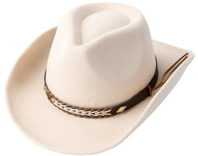 West Cowboy Hat Wide Edge Felt Cowboy Hat Cowgirl Hat Fedora Hat Men Wide Brim Hats ( Beige)