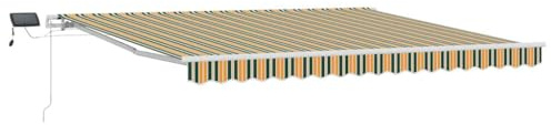 vidaXL Einziehbare Markise mit Grün und Gelb 400 x 300 cm Stoff, Balkonabdeckung, UV-beständige Materialien, ausziehbarer Sonnenschutz, wetterfester Unterstand