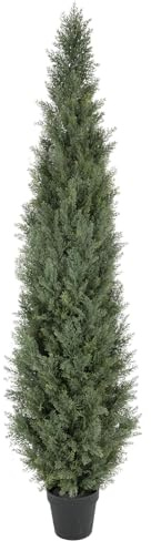 Bellacat Árboles topiarios artificiales resistentes a los rayos UV de 6 pies para exteriores, árbol de cedro sintético de 72 pulgadas con hojas completas y realistas, árbol de ciprés falso para puerta