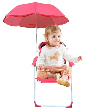 XUQEAYWD Kinder Stuhl Mit Sonnenschutz | Klappbarer Gartensitz - Sandgeschützt Tragbar Leicht Für Reisen Camping Urlaub