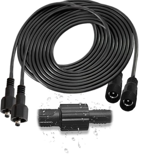 2Pcs 5M Extension Cable for Garden Solar Soptlights TS-S5506 TS-S4205, IP65 Waterproof Outdoor Extension Lead for LED Spike Lights, Solar Pump, Fountain Lighting System, DC Wiring with 5.5X2.1mm Jack