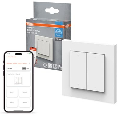 OSRAM SMART+ WiFi Wandschalter 4 Tasten, magnetisch, USB-C aufladbar, 6 Monate Laufzeit, Alexa kompatibel, Weiß