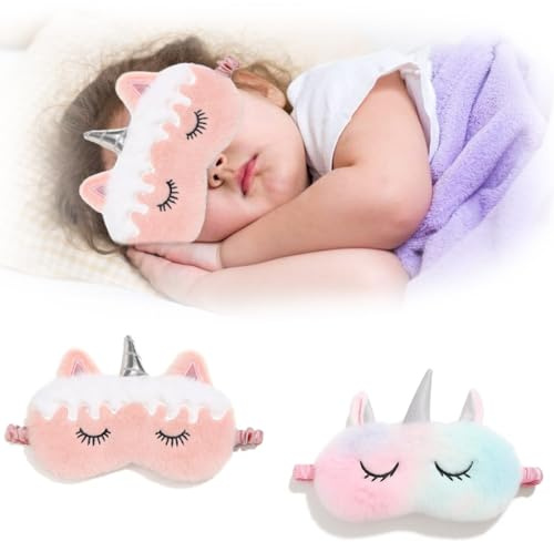 KEWUF 2 Stück Schlafmaske Kinder, Einhorn Schlafmaske, 3D Schlafbrille Kinder, Weiche Schlafmaske, Schlafmaske für Jungen und Mädchen für Reisen, Nickerchen, Camping