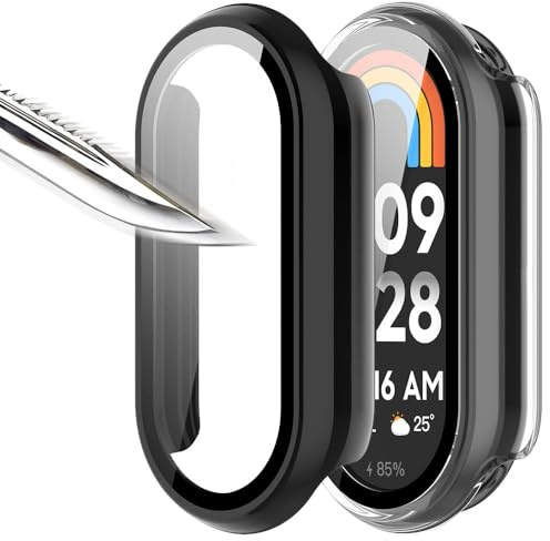 Msialt [2 Piezas] Película Protectora de Pantalla Negro Transparent con Vidrio Templado para,dureza 9H, Parachoques, Estuche Protector Completo Delgado para Inteligente mi Band 10/9/8