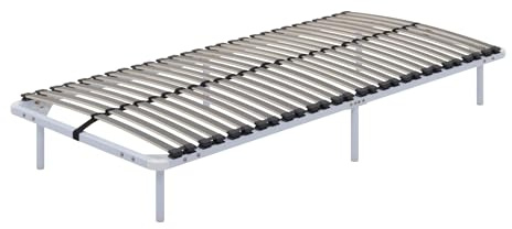 i-flair Lattenrost Metallbett Ortho 90x200 cm Weiß – Gästebett/Futonbett mit Füßen & Stauraum, Stabiler Lattenrahmen für alle Betten & Matratzen geeignet, 28 cm hoch