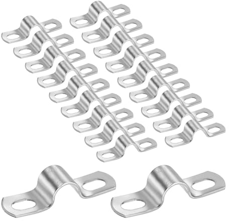 M METERXITY 20-Pack Conduit Clamps 3/8in, U-Tube Tension Clips, Silver | 304 Stainless Steel, Rigid Pipe Strap M10, U Bracket Pipe Clamps, 2 Holes, Heavy Duty, for Plumbing, Conduit, Wire, Pipe