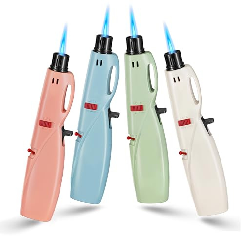 Wanbro 4 Pack of Jet Lighter, Windproof & Adjustable Flame, with Visible Window & Safety Lock, Long Butane Gas Refillable Lighters for Candle, Grill, Camping (NO GAS)
