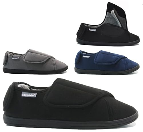 Mens Diabetic Orthopaedic Slippers - Lightweight & Comfortable, Winter Warm Shoes | Wide Fit, Easy Close | Slip On, Adjustable (Navy, UK Footwear Size System, Adult, Men, Numeric, Wide, 9)