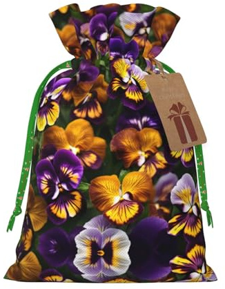 Pansy Perfection Print Drawstring Gift Bags,For Holiday Season,Birthdays,Anniversaries And Any Special Occasion