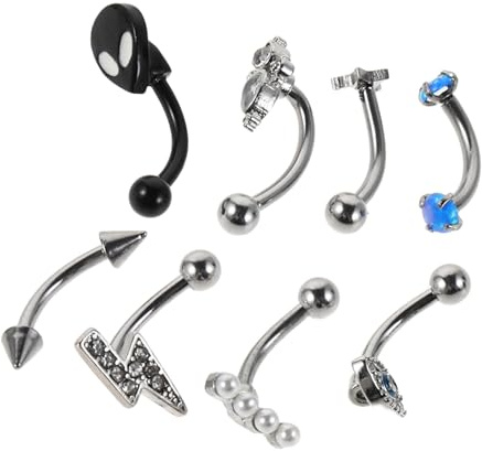 AKOOSY 8 St Delars med Rostfria Stålbågar för Ögonbryns-piercing Retro Punkdesign Hypoallergeniska Ögonbrynspiercingar för Kvinnor med Unika Steampunk Vertikala Labret-studsstilar Bekväma