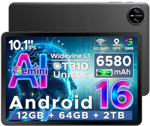 DOOGEE Tab A9 Android 16 Tablet 10 Pollici, Gemini AI Tablet in Offerta Gaming, 12GB RAM + 64GB ROM (TF 2TB), 6580mAh Batteria, 5G WiFi, 1280 * 800 IPS, 5MP+8MP, Unisoc T310 Quad Core/OTG/Face Unlock