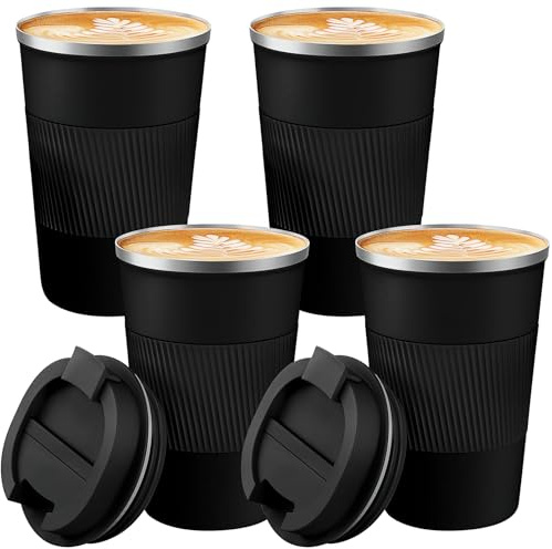4 Stück Thermobecher Kaffee To Go, 380 ml Auto Kaffeebecher mit Deckel