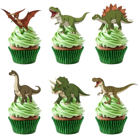 48st Dinosaurie Cupcake Toppers, Ryktande Dino Cupcake Picks Tårta Dekorationer för Barn Pojkar Dinosaurie Tema Födelsedag Fest Dekorationer Party FavoriterBaby Shower