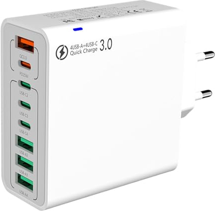 Laddare - Kraftfull och kompakt 120 W bärbar snabbladdare med flera uttag för smartphone, bärbar dator, surfplatta när du är på språng, resor, kontor, hem, säker, adapter