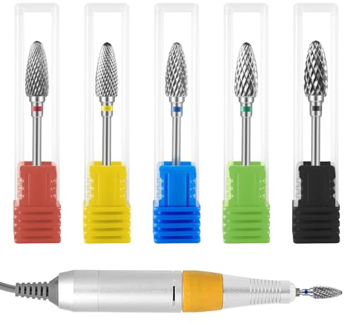 argtnayk Lot de 5 embouts de ponceuse à ongles en carbure de tungstène - Outils de manucure et pédicure professionnels pour salon de manucure et usage domestique - En acier tungstène - Ampoule fine