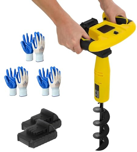 Taradro de Tierra eléctrico inalámbrico de la Tierra 350W Post Hole Digger, Taladro de Tierra eléctrico portátil con 2 baterías para la siembra del jardín, la esgrima y Las tareas de paisajismo