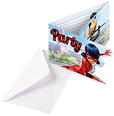 amscan Generique Lot de 6 Cartes d'invitation coccinelle avec enveloppes Multicolore