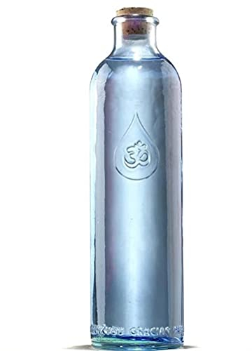 Sacred Essence Om Water Gratitude Bouteille de table en verre recyclé sans plomb 1,2 l, avec bouchon en liège naturel