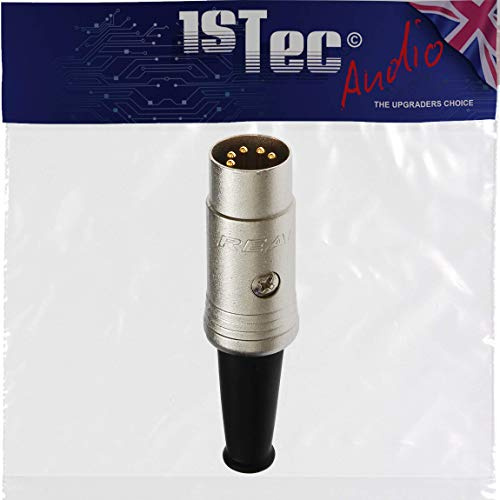 1STec REAN 5 Pin Din 180° Plug with Gold Solder Connections and Metal Body (5 Pin Din Plug)