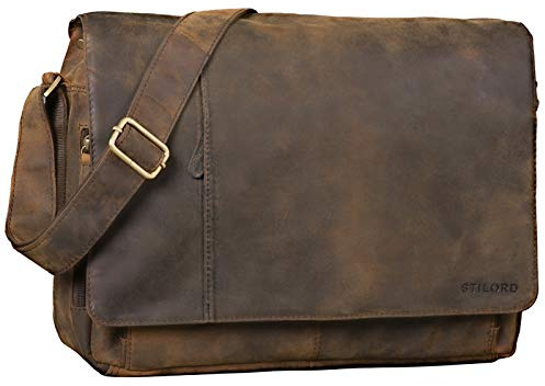 STILORD Vintage Umhängetasche Leder groß für Herren Damen 15.6 Zoll Laptoptasche Unitasche Bürotasche Moderne Aktentasche aus echtem Büffelleder