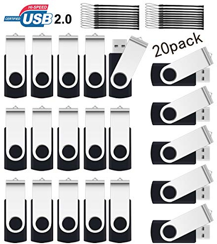 4GB USB Flash Drive,SRVR 20Pack USB2.0 Swivel Thumb Drives Data Storage Jump Drive Zip Drive Memory Sticks External Devices with Led Indicator(Black Color With Lanyard)