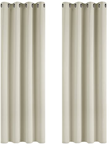 Deconovo Verdunkelungsvorhang mit Ösen für Wohnzimmer Thermogardine Kälteschutz, 220x140 cm(HöhexBreite) cm, Creme, 2er Set