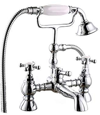 NRG Traditional Bath Shower Filler Mixer Tap, Shower Head Set Chrome Brass | Traditional, Ceramic Disc, UK Plumbing Fit, No Waste